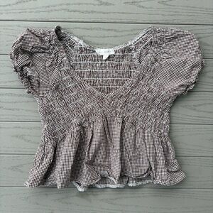LA Hearts Brown Gingham Ruffle Cropped Blouse